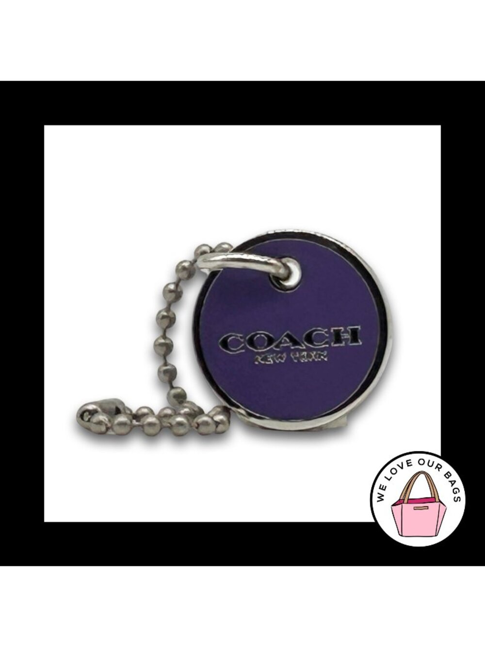 New COACH Dog COLLAR ID Hang Tag Bag Charm Purple Keychain Fob with Name & Phone